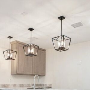 Golden Lighting “Mercer” 3-Light Matte Black Pendant Seeded Glass, 11.75x15, NEW